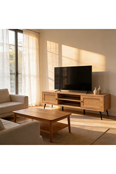 Bleco High-Quality Rattan Living Room TV Cabinet - Storage Cabinet, Natural V...