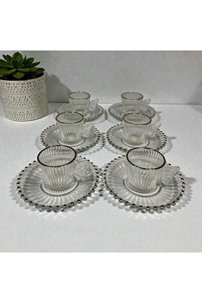 Zey-Al 6-Person Glass Coffee Cup Set – Gold Gilded Transparent Coffee Set wit...