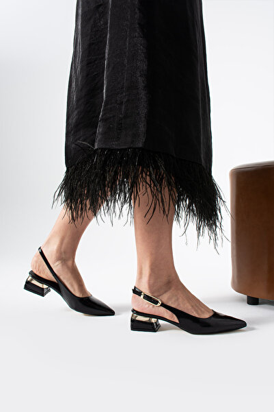 Gökçe Shoes Cassia Siyah Desenli Rugan Gold Toka Detay Kadın Babet Ayakkabı