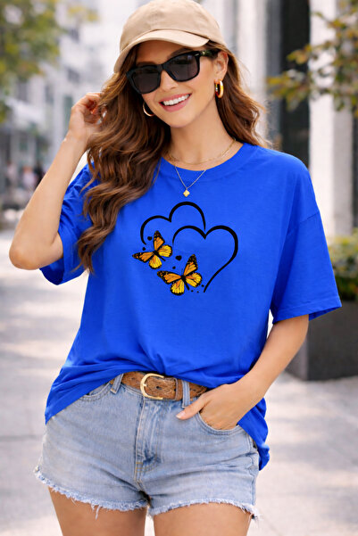 ArtYus Tricou unisex din bumbac cu imprimeu inimă și fluture, cu croială rela...