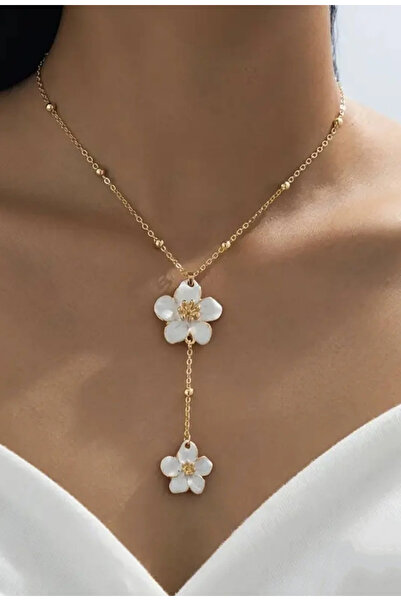 EKİDORA قلادة نسائية ذهبية اللون على شكل زهرة من طراز Y مطلية بالمينا