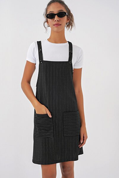 Hiccup Bdart Striped Mini Dress with Square Neck and Pockets