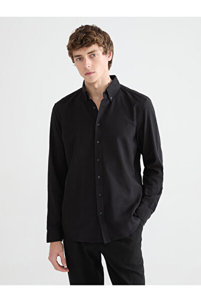 LC Waikiki Ανδρικό πουκάμισο GiyÇık Store den Black Regular Fit Dobby
