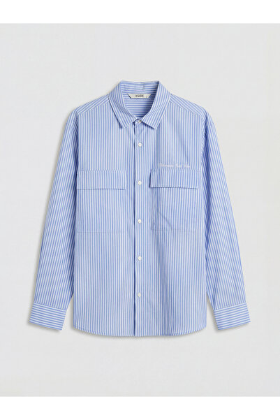 LC Waikiki Blue Loose Fit Striped Men's Shirt