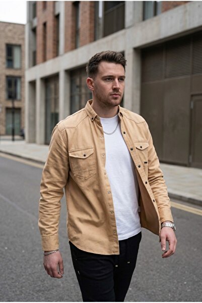 bombe Men's Slim Fit Skinny Fit Denim Shirt