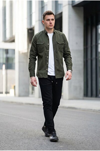 bombe Men's Slim Fit Skinny Fit Denim Shirt