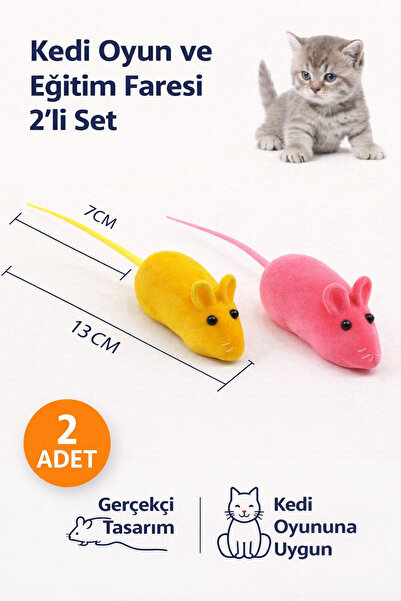 Arvital Kedi Oyun ve Eğitim Faresi 2’li Set (2 Adet) | Yumuşak Peluş Fare Oyu...