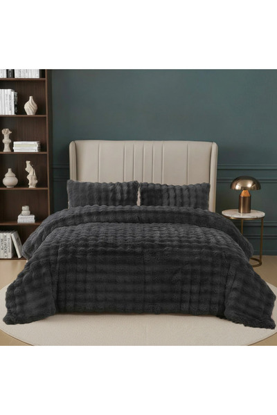 Nevore Home Ultra Soft Peluş Antrasit Çift Kişilik Yatak Örtüsü Seti 220x240 ...