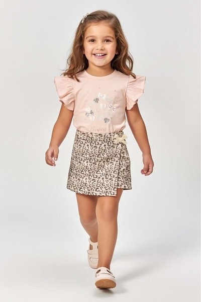 Mnk Baby&Kids Girl's Leopard Shorts Skirt & Ruffle T-Shirt 2-Piece Style Comb...