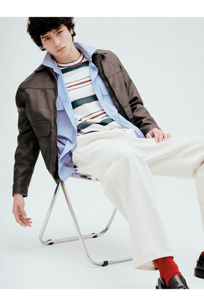 LC Waikiki Rmz Gi̇yi̇m Farkiyla Standardfit Men's Leather Look Coat