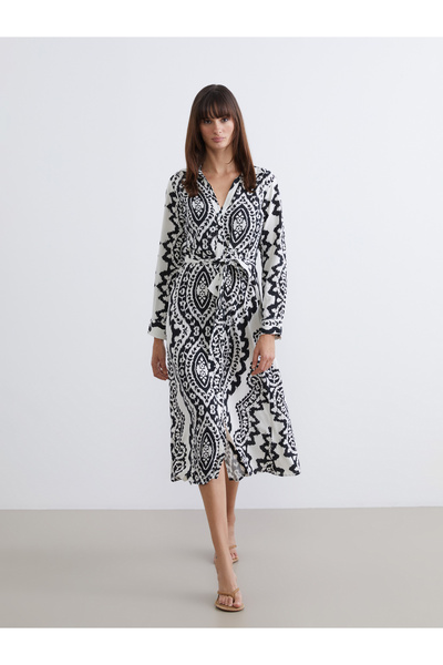 LC Waikiki Floral Poplin Shirt Dress with Belted Waist