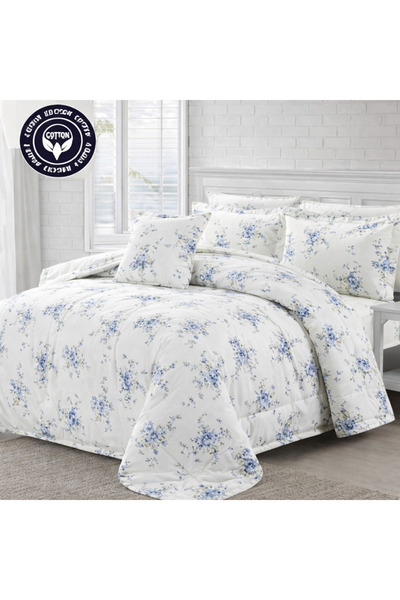 Crestj In Zone Summer Double Bedspread Set, 7 Pieces || White and Blue