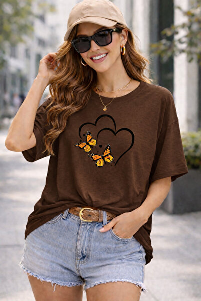 ArtYus Heart and Butterfly Printed Cotton Relaxed Fit Round Neck Unisex T-Shirt