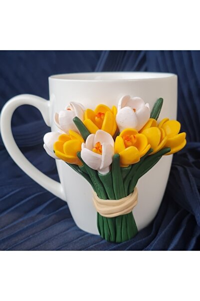 OEM Cană personalizată lucrată manual, flori galbene și albe, lutul polimeric...