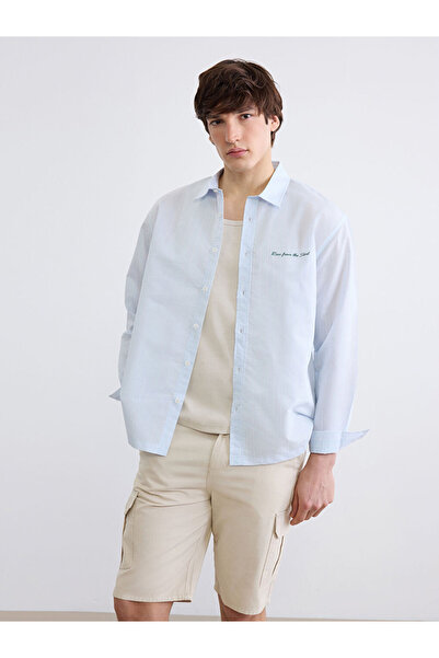 LC Waikiki Ανδρικό πουκάμισο με ρίγες σε μπλε χρώμα, άνετη εφαρμογή, από το κ...