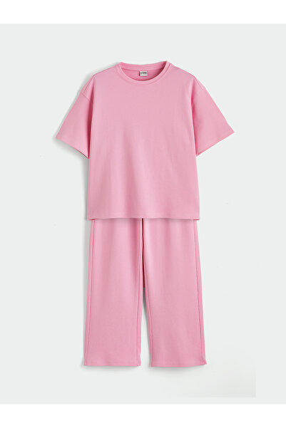 LC Waikiki Tricou cu guler rotund pentru fete și pantaloni de trening