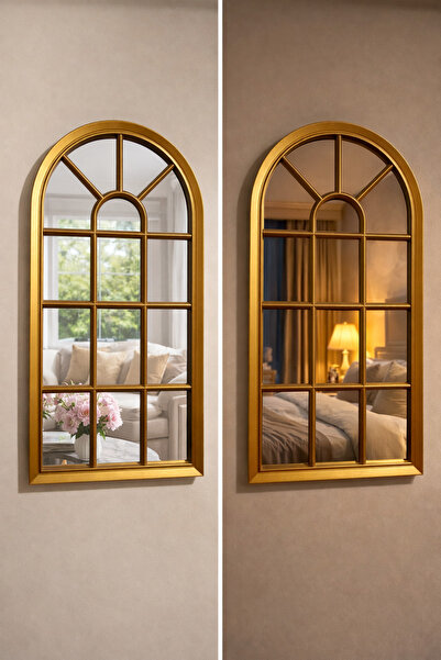 KELEN DEKORASYON Gold Dekoratif Pencere Görünümlü Ayna