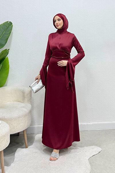 Tesettür Diyarı Rochie de seară Tesettür din satin Fahar cu corset cu pietre ...