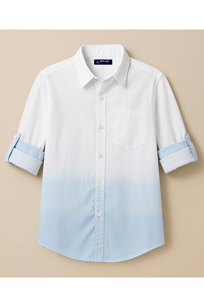 Pine kids Cotton Woven Full Sleeves Solid Colour Shirt - Blue & White
