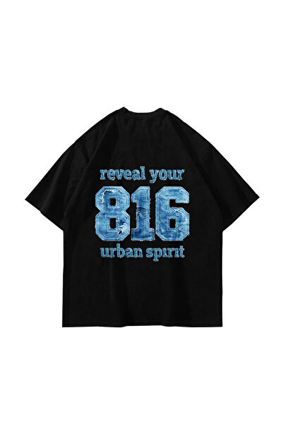 Sekizbiraltı 816 Urban Spirit Printed Oversize Unisex Black Tshirt