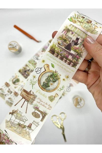 Kağıt Gemi Dükkan Vintage Çiçekçi Dükkanı ve Lavanta Temalı 2m Washi BantWashi Tape/Masking Tape/Desenli Bant