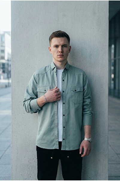 bombe Men's Slim Fit Skinny Fit Denim Shirt