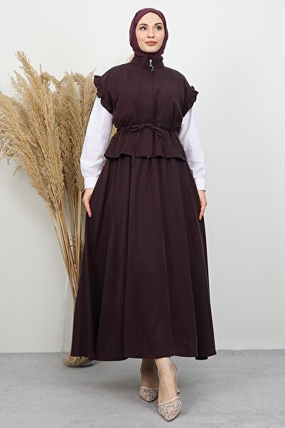 GİYZAMİLA Aysil Skirted Suit Plum