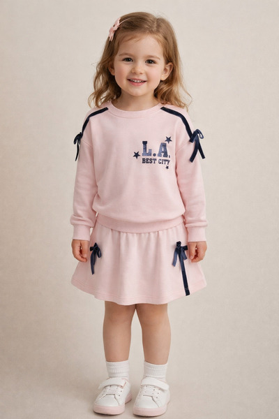 Jelibon Kız Çocuk Etekli Takım – Pudra (2’li Set)