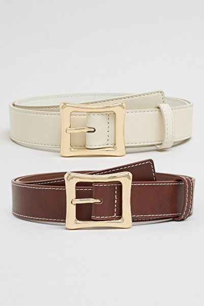 R&B Women's Brown 2 Pack Textured Belts