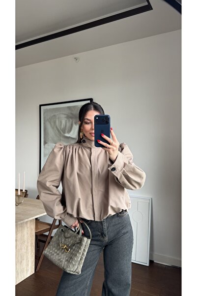 sinemkivanc co معطف طويل بتفاصيل على الكتفين وياقة عالية