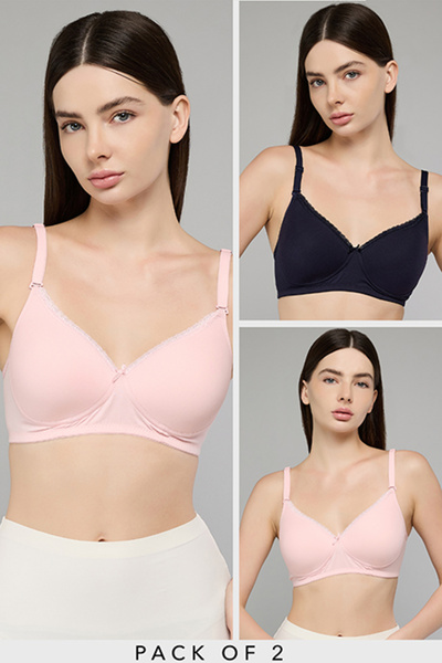 R&B حمالات صدر نسائية وردية اللون، عبوة من قطعتين، بدون أسلاك، مناسبة للقمصان