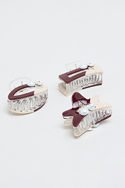R&B Women's Bordeaux 3 Piece Embellished Claw Clips