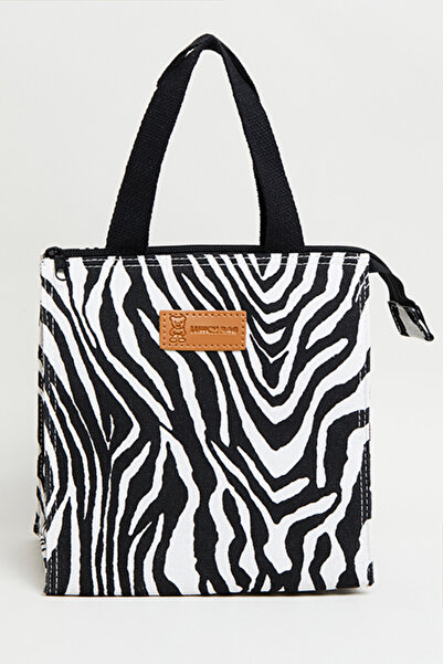 R&B حقيبة غداء للجنسين بنقشة حيوانية سوداء