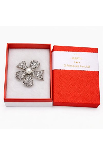 OEM Broșă Elegantă Floare Argintie cu Cristale și Perlă – Mărțișor – Accesori...
