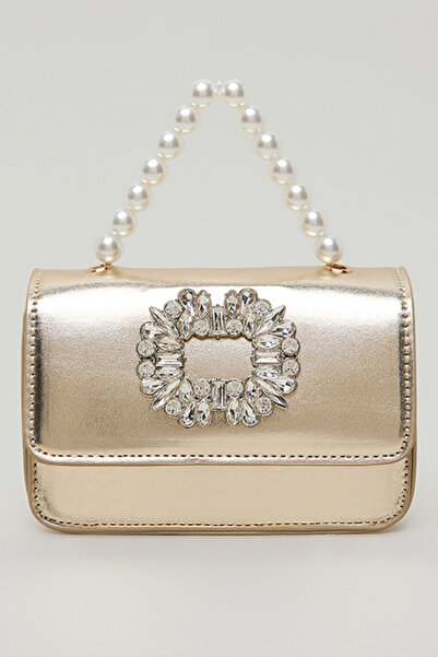 R&B Girl's Gold–colored Brooch Top Handle Bag
