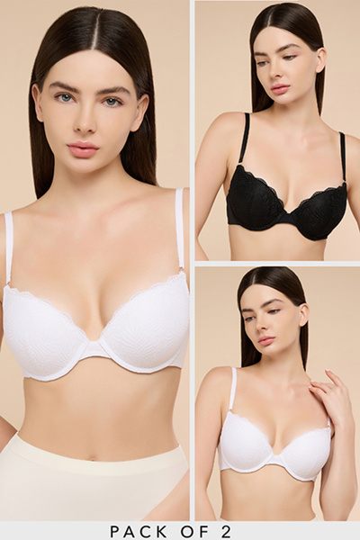 R&B Women's White 2 Pack Double Push Up Bras