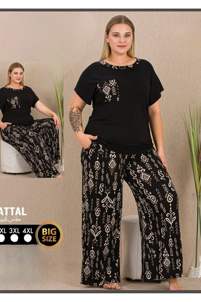 Lady Plus Size Short Sleeve Pajama Set Top and Bottom