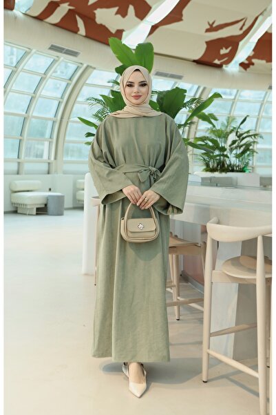 NİSUM MODA Textured Belted Modal Dress