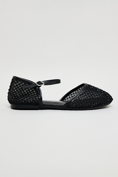 R&B Girl's Black Mesh Flat Shoes