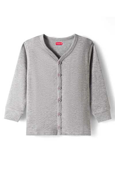 Babyhug Knit Full Sleeves Front Open Solid Thermal Vest - Light Grey