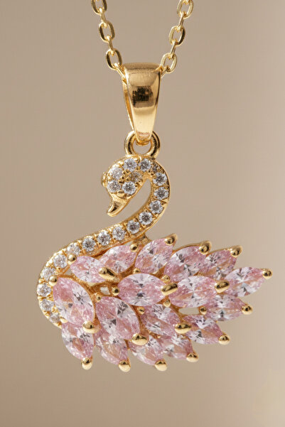 Rua Jewelry Steel Soft Pink Crystal Swan Necklace Gold Color |   Anti-Tarnish...