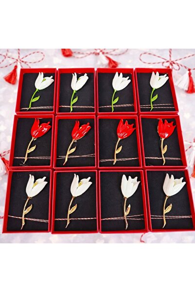 velve Set of 12 brooch-type martisoras, elegant flowers, snowdrops and tulips...