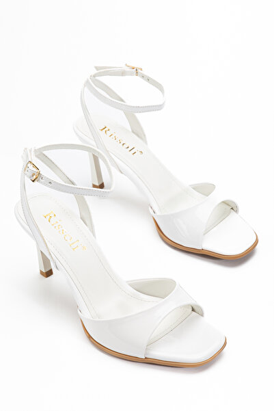 RİSSOLİ White Patent Leather Ankle Strap Single Strap Short Heeled Women's Sa...
