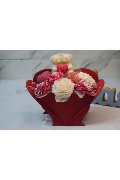 Luxora Decorative set – heart-shaped stand with flowers and teddy bears