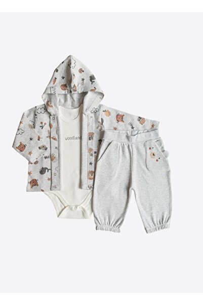 kitikate Organik Woodland Hırkalı 3'lü Takım Gri