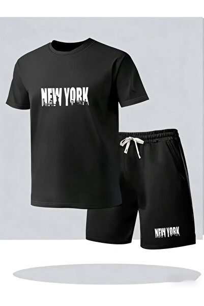 AEMİ Unisex New York Printed Shorts Tshirt 2-Piece Top and Bottom Set