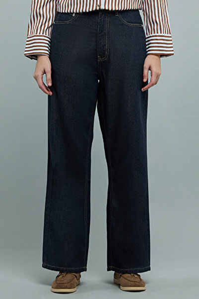 R&B Women's Dark blue Faded Wide Leg Jeans with Button Closure