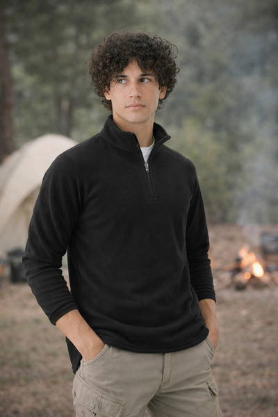 Longberg Men's Half Zipper Stand Collar Basic Fleece