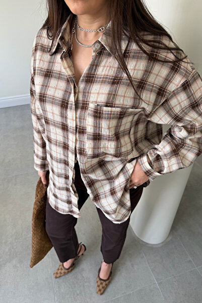 MAGARDE Premium Series Stone Plaid Pattern Shirt - Brown