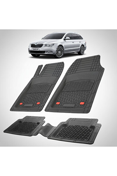 TEAMCAR Skoda Superb II Combi Rubber Floor Mats Compatible 2008–2015 | Black